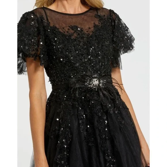 Mac Duggal 20362 Embellished Flutter Sleeve Bow Waist A Line Dress Size 10 NWT